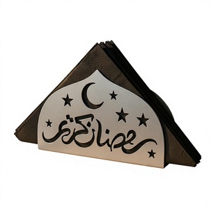 Anneau de serviette en métal, design semi-circulaire arabe islamique, croissant de lune, étoiles, décoration de table pour le Ramadan, accessoire de fête - Product Image 1