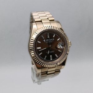 Nuevo Diseño de Reloj de Lujo Unisex con Esfera Marrón con Incrustaciones de Diamantes, Movimiento Mecánico Automático, Reloj de Acero Inoxidable - Product Image 3