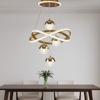 Lustre suspendu ovale à intensité variable, style moderne de luxe, avec boules de cristal LED et anneaux simples, pour cuisine et table à manger