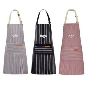Delantal de Cocina Promocional con Cinturón Largo, Doble Botonadura, Rayas de Algodón y Lino, para Chef, Restaurante, Jardinería - Product Image 1