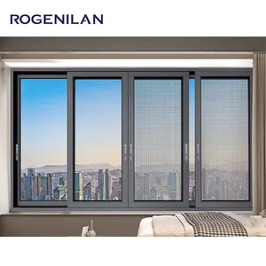 价格便宜最新铝型材推拉窗设计现代双层玻璃黑色铝框窗门