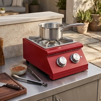 Barbecue à gaz 2 brûleurs en acier inoxydable rouge avec allumage électronique et commande par bouton pour cuisine extérieure