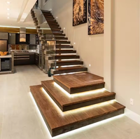 Escalier flottant droit sur mesure Optima, escalier à poutres en aluminium, escalier à marches en bois, utilisation intérieure moderne
