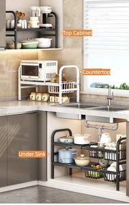 Organisateur d'<span class=keywords><strong>évier</strong></span> de cuisine en acier au carbone, étagère à 2 niveaux <span class=keywords><strong>sous</strong></span> l'<span class=keywords><strong>évier</strong></span>, panneaux à paniers amovibles, rangement multifonction durable pour vaisselle - Product Image 2