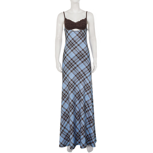 Vestido de Fiesta Maxi Elegante con Tirantes Finos, Escote Corazón y Diseño a Cuadros para Mujer - Product Image 6
