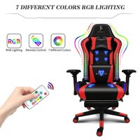 Chaise de jeu de massage avec haut-parleurs Lumières LED Chaise de jeu d'ordinateur ergonomique Chaise de jeu de course vidéo de bureau à dossier haut pour adulte