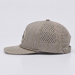 Casquette de golf Houndstooth Olive Crème Imperméable avec Patch PVC et Cordon, 5 Panneaux, Perforée, Respirante, Snapback, pour Hommes et Femmes, pour l'extérieur - Product Image 3