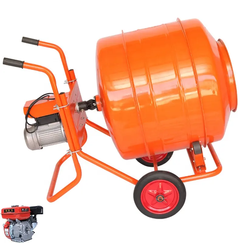 Máquina mezcladora de hormigón de tambor basculante, 200 l, móvil, 200L, minimezclador manual de cemento, motor de tambor, precio