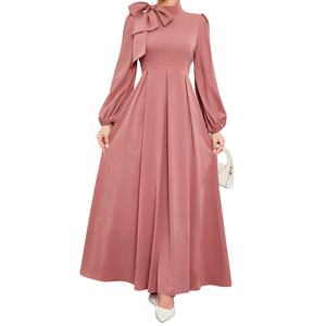 Vestido de mujer elegante con cuello de lazo grande a la moda, vestido de <span class=keywords><strong>fiesta</strong></span> de cumpleaños femenino de manga larga - Product Image 6