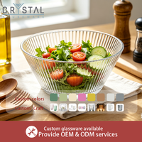 Bol à salade en verre à lignes verticales de style nordique, fond épais, transparent, pour les mariages, les hôtels et l'usage quotidien