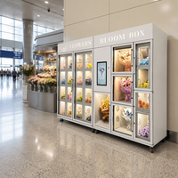 Distributeur automatique de fleurs blanc et gris, vitrine multi-compartiments pour bouquets avec écran tactile pour fleuriste, aéroport, commerce de détail
