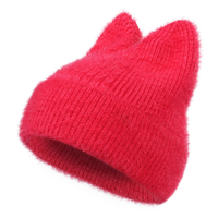 Bonnet d'hiver chaud et chic pour femme 2024, avec oreilles de chat mignonnes, couleur unie, broderie 3D faite à la main, idéal pour les voyages