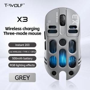 เมาส์เกมมิ่ง T-WOLF X3 แบบสามโหมด น้ำหนักเบา ดีไซน์โปร่งแสง 8000DPI ไฟ RGB Backlit แบตเตอรี่ 500mAh ชาร์จได้ ไร้สาย สำหรับพีซี - Product Image 2