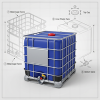 Conteneur de stockage en vrac de 1000 L en PEHD et acier composite pour produits chimiques et additifs alimentaires