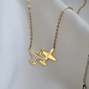 MICCI Fashion Women Reises chmuck 18 Karat vergoldet Edelstahl Charm Anhänger Doppel flugzeug Halskette