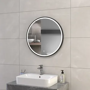 CE moderna sala de estar Anti niebla pantalla táctil inteligente iluminado colgante enmarcado baño Led espejo de pared redondo