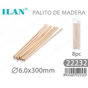 Bastoncini di legno Ilan 6.0x300mm, confezione da 8 pezzi per lavori artigianali e progetti fai-da-te - Product Image 1
