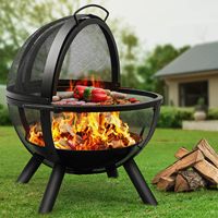 Brasero rond en métal de 33 pouces avec grille de barbecue, grande fosse à feu extérieure en acier pour terrasse, jardin, camping, feu de camp