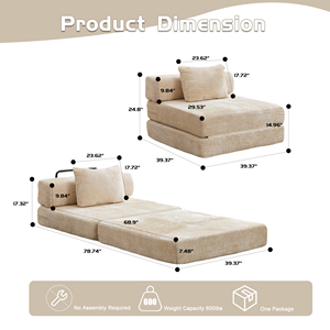 Canapé-lit convertible modulaire d'angle monoplace sans structure avec cadre fixe et revêtement en chenille - Product Image 4