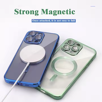 Coque de téléphone portable transparente en PC pour iPhone 16 15 14 Pro Max, plaquée électrolytiquement, antichoc et sécurisée avec support MagSafe