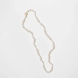 MJ Vintage Trendy Chic Fashion Imitation Pearl Necklace Irregular Variation Bead Peach Chain Stainless Steel Jewelry