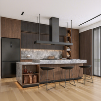 Lemari Dapur Modular Custom dari Papan Partikel dengan Meja Marmer, Furnitur Penyimpanan Modern untuk Dekorasi Interior Dapur