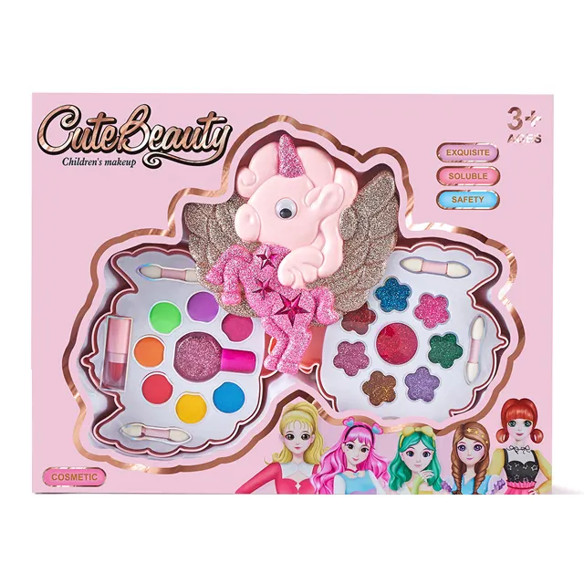 OEM Wholesale Newest beauty Safe Non-Toxic Pretend Play Toys horse shape Beautiful Multilayer Cosmetic Make Up Toy Set for girl