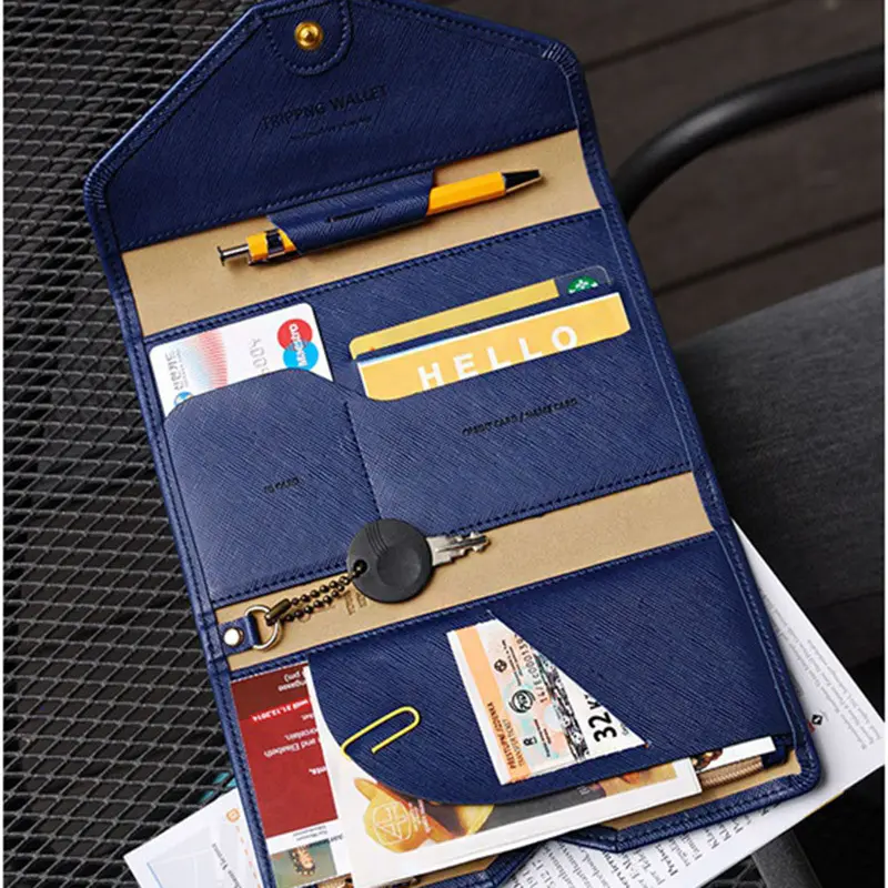 Custom Logo Pu Leather RFID High-capacity Stamping Logo Ziplock Passport Holder