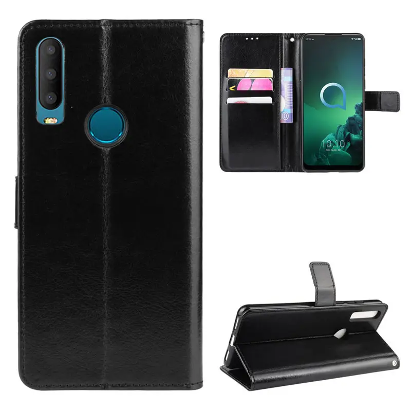 For Alcatel 3X 2020 Crazy Horse Wallet Flip Leather Mobile Cell Phone Case Cover For Alcatel 3X 2019