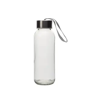 透明水瓶螺丝口带金属不锈钢盖便携式水玻璃瓶