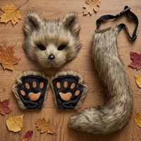Masque d'animal fait main pour adulte, ensemble de costume d'Halloween comprenant des griffes d'animaux, un masque facial, des oreilles de renard en peluche, un bandeau et des queues, masques de fête
