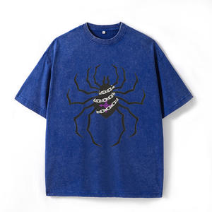 T-Shirt Unisex Oversize con Grafica Retrò di <span class=keywords><strong>Ragno</strong></span> e Catena, Effetto Acid-Wash, Stile Streetwear a Maniche Corte - Product Image 6