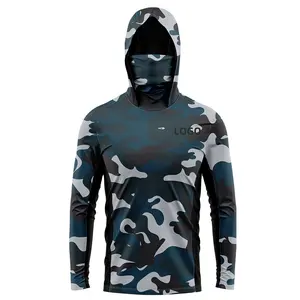 Custom Logo Printed Uv Protection Fishing Hoodie Upf50 Long Sleeve Mens Shirts Quick Dry Performance Fishing Jersey