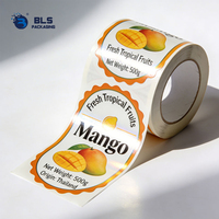 Groothandel op maat gemaakte waterdichte PET mango fruit etiketrollen, food grade verpakkingsstickers voor verse producten, OEM fabrieks prijs, bulk levering