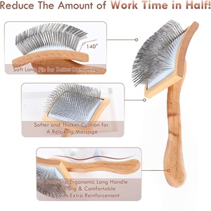 Brosse de toilettage double face en bambou carbonisé avec logo personnalisé pour chats et chiens, peigne anti-puces et brosse à poils pour animaux - Product Image 2