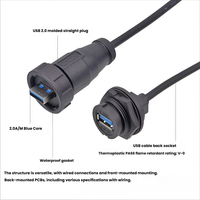 Conector USB 3.0 Impermeable de Encaje Rápido, Hembra Recta, 0.3M, Carcasa PA66, Conector para PCB