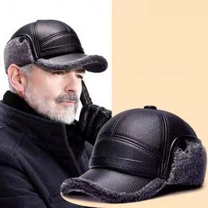 Chapeau d'hiver pour homme, père, grand-père, thermique, épais, chaud, en cuir PU, protection des oreilles - Product Image 1
