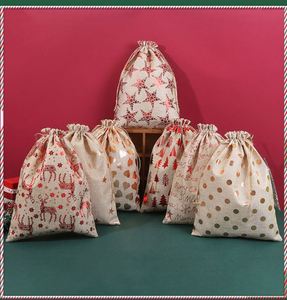 Bolsas de Regalo con Cordón de Diseño Navideño al por Mayor, Reutilizables, de Arpillera, Cáñamo, Yute y Lino, en Stock - Product Image 2