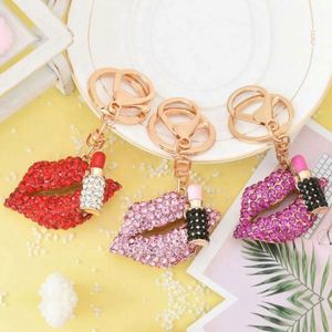Hot Sale Stainless Steel Letter Shape Safe Lip Gloss Keychain Holder Girly <b>Charm</b> Shiny Rhinestone Lipstick <b>Keyring</b> - Product Image 3