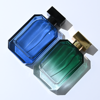 Flacon de parfum vide carré plat dégradé 30ml 50ml 100ml avec étiquette personnalisée, bouchon rectangulaire noir et doré, en verre, avec boîte cadeau