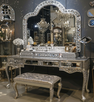 Table de toilette en cristal commerciale directe d'usine avec lumière LED pour ensembles de meubles de chambre à coucher