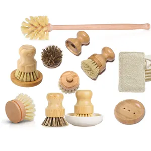 Eco Friendly Cleaning Product Wooden Dish Brush Washing Dish Brush Set With Replacement Heads