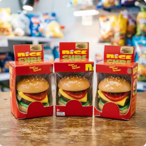 Joli jouet sensoriel anti-stress en forme de cube de burger rouge, mini, super solide, à remontée lente, pour enfants et adultes, idéal comme cadeau - Product Image 4