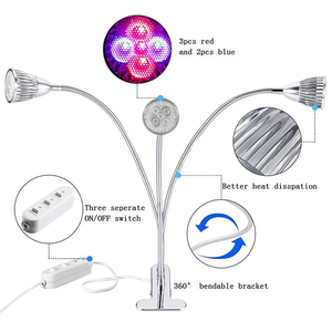 Lámpara de Cultivo LED Joystar con Clip de 3 Cabezas <span class=keywords><strong>para</strong></span> Plantas de Interior, Foco LED con Interruptores Independientes <span class=keywords><strong>para</strong></span> <span class=keywords><strong>Suculentas</strong></span> y Hierbas, Venta al por Mayor - Product Image 5