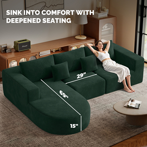 Canapé modulaire convertible extensible en forme de L avec fonction massage, idéal pour appartement moderne, avec siège profond et garnissage en éponge, ensemble en tissu. - Product Image 3