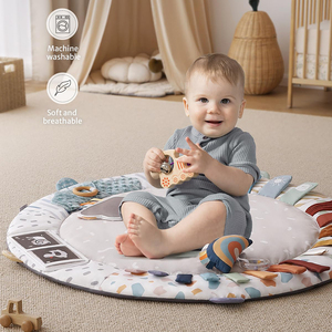 Tapis d'Éveil et Portique pour Bébé 5 Zones de Développement Tapis d'Activité en Bois pour Ramper et Jouer sur le Ventre avec 6 Jouets Sensoriels Amovibles - Product Image 3