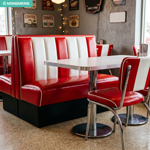 Retro American Diner Furniture Red White PU Leather Restaurant Booth Seating Chrome Frame Dining Chair <b>Formica</b> Top <b>Table</b> Set - Product Image 1