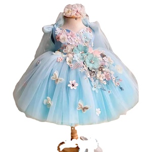 blue dress with pink roses Light Blue Long A-Line Prom Dress with Illusion-Lace Corset Light Blue / 6 main image 0