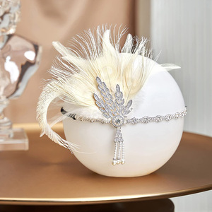 Serre-tête rétro en plumes d'autruche avec strass en alliage pour femmes, <span class=keywords><strong>accessoires</strong></span> de mascarade - Product Image 2