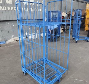 Chariots <span class=keywords><strong>de</strong></span> manutention pliables en métal robuste pour entrepôt, chariots <span class=keywords><strong>de</strong></span> stockage pour le commerce <span class=keywords><strong>de</strong></span> détail, conteneurs <span class=keywords><strong>de</strong></span> stockage, cages à roulettes en treillis métallique - Product Image 4